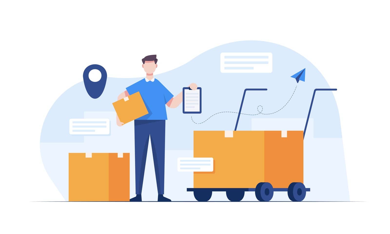 Warehouse staff wearing uniform Loading parcel box and checking