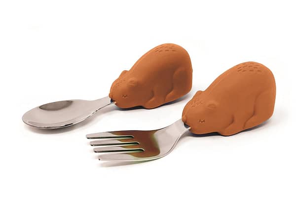 CUBIERTOS ACERO+SILICONA OSO NARANJA-TINY TWINKLE
