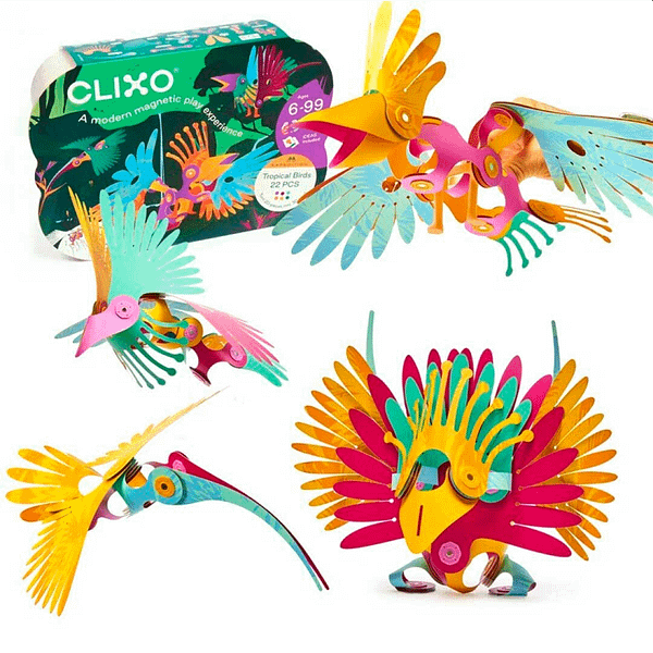 Construcción magnética 22 piezas flexibles TROPICAL BIRDS-CLIXO